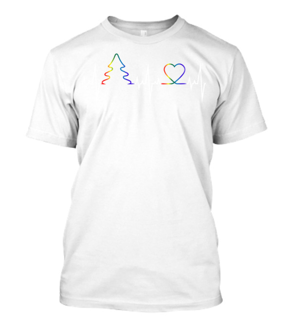 Gay Rainbow Heartbeat Christmas Tree T-Shirt