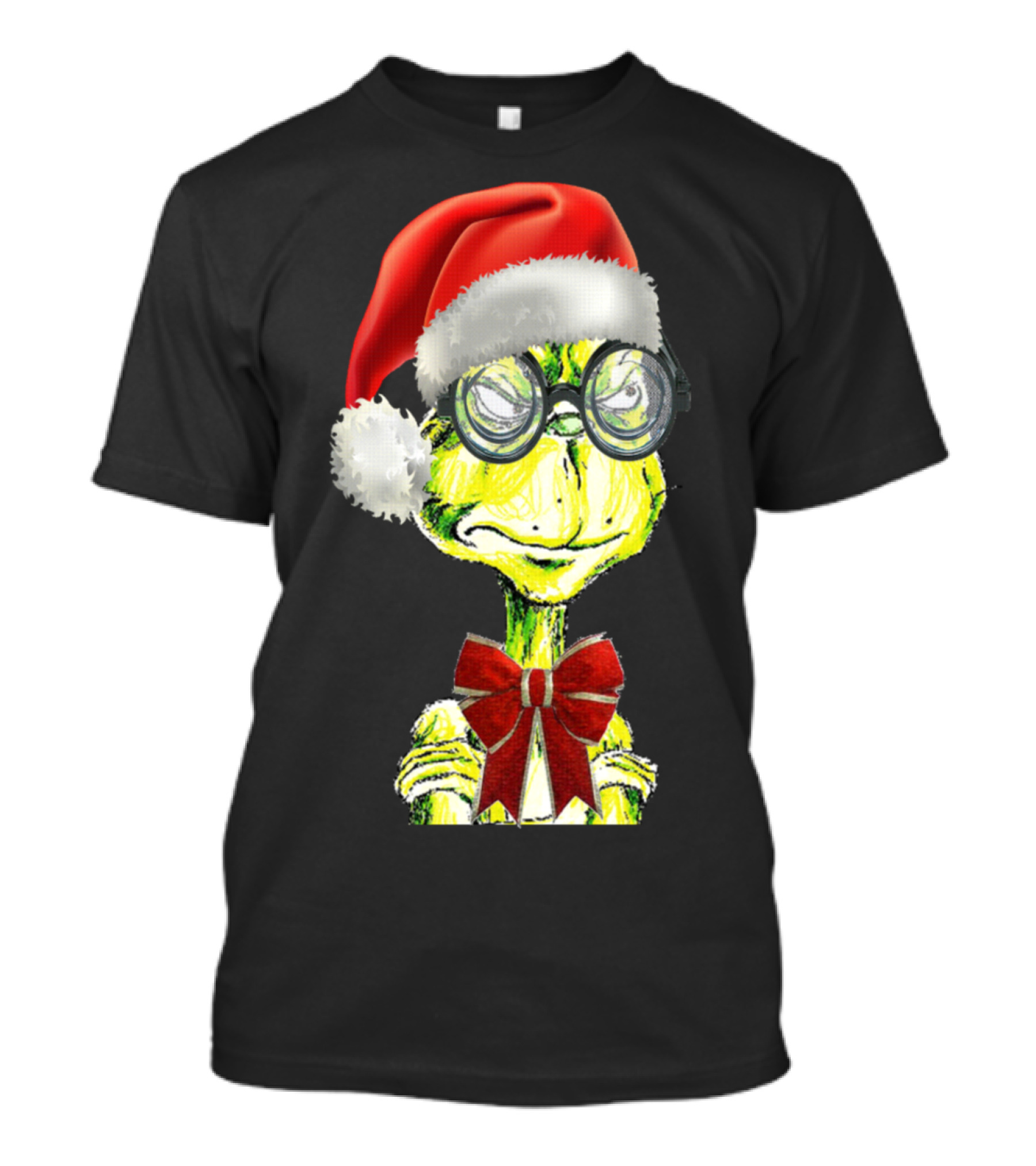 Geek Grinch Santa Hat And Bow Tie T-Shirt