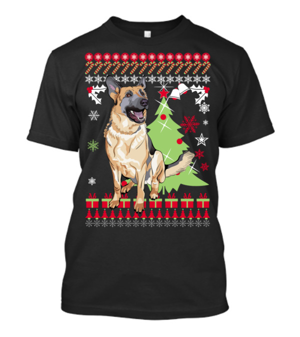 German Shepherd Christmas Snowflakes Tree Candy Canes Ornaments T-Shirt