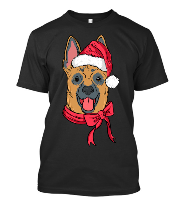 German Shepherd Dog Santa Hat Red Bow Christmas T-Shirt