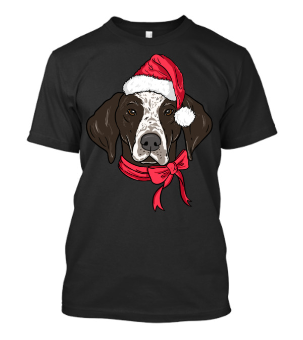 German Shorthair Santa Hat With Red Bow T-Shirt