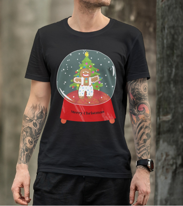 Merry Christmas Gingerbread Snow Globe With Festive Tree T-Shirt