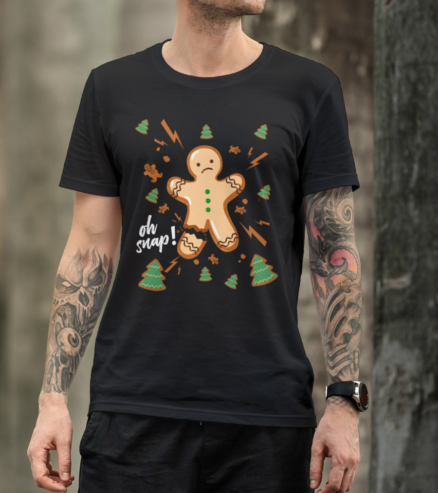 Oh Snap Gingerbread Man Cookie Pastry Christmas Trees Lightning T-Shirt