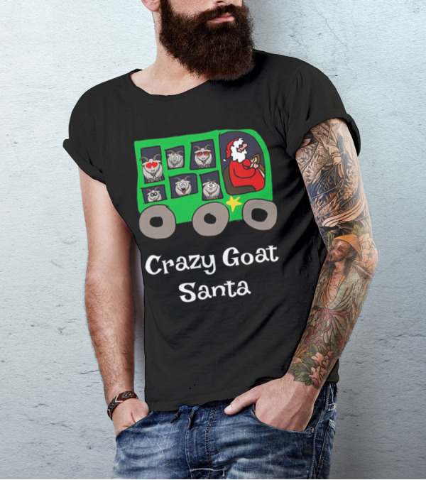 Crazy Goat Santa On Holiday Bus With Funny Goats T-Shirt