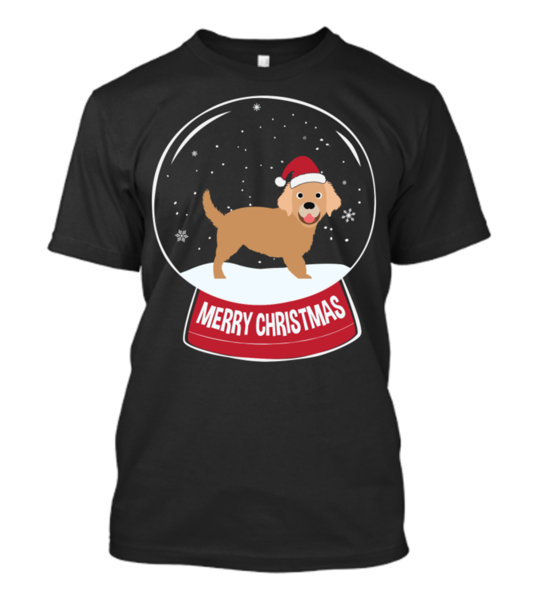 Golden Retriever In Santa Hat Merry Christmas Snowball Scene T-Shirt