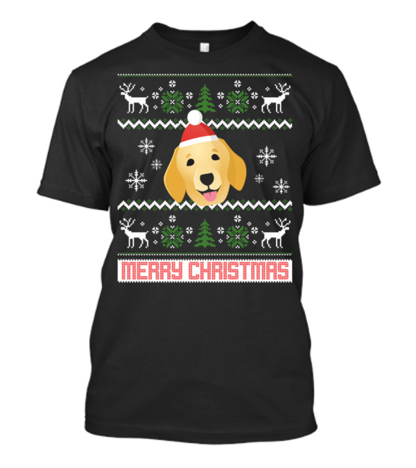 Merry Christmas Golden Retriever Santa Snowflakes Reindeer Trees T-Shirt