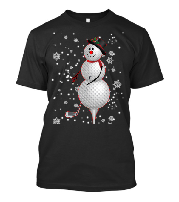 Golf Ball Snowman With Hat And Scarf In Snowflakes T-Shirt