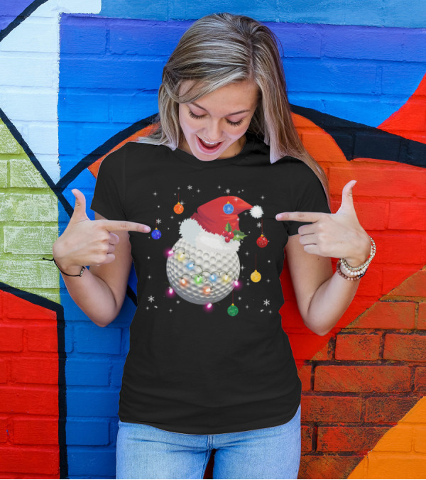 Golf Ball Santa Hat Christmas Lights Holiday Ornaments T-Shirt