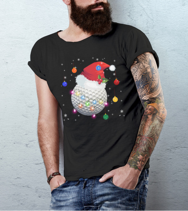 Golf Ball Santa Hat Christmas Lights Holiday Ornaments T-Shirt
