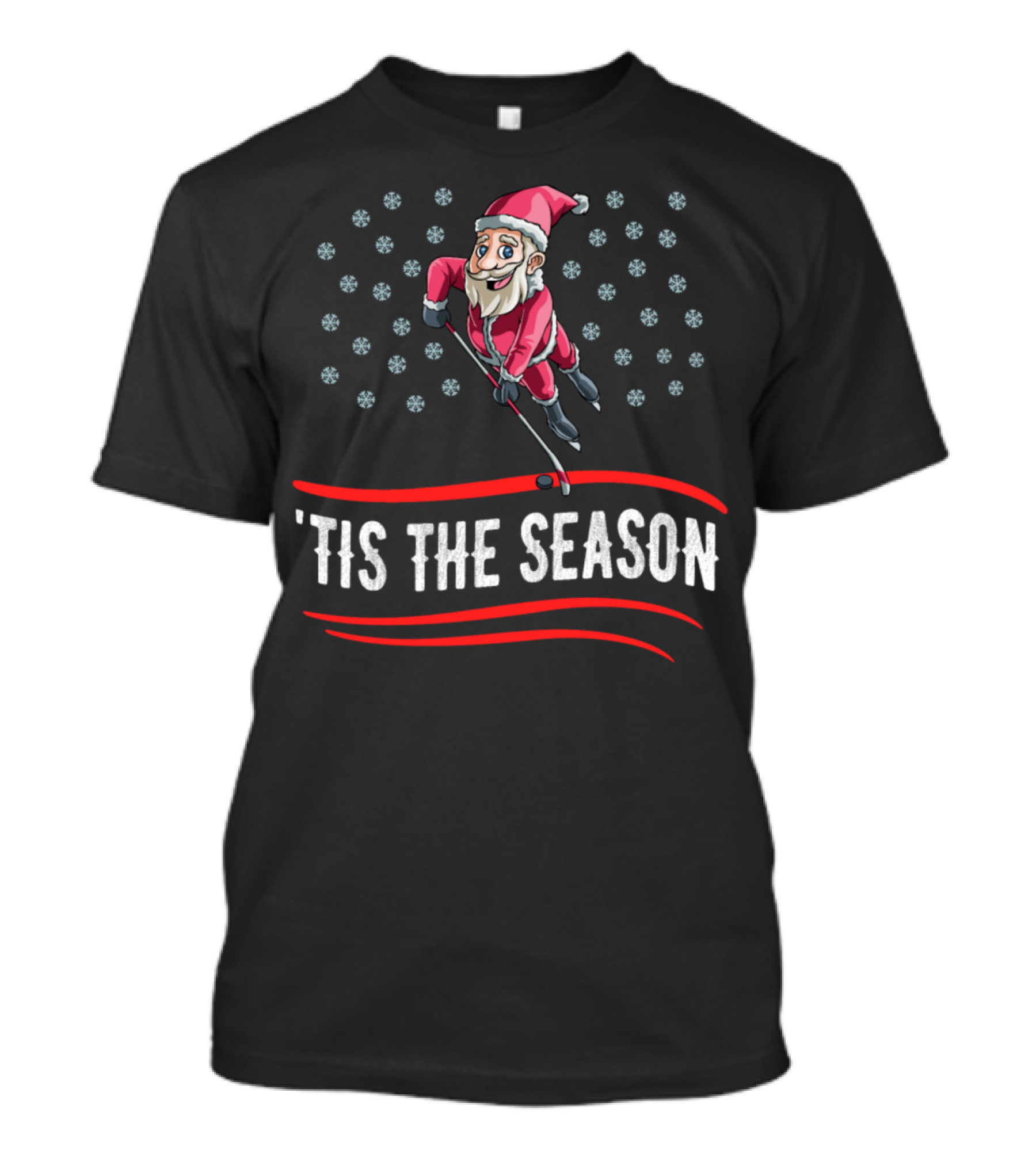 Santa Playing Hockey 'Tis The Season Snowflakes T-Shirt