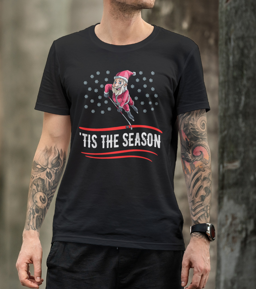 Santa Playing Hockey 'Tis The Season Snowflakes T-Shirt