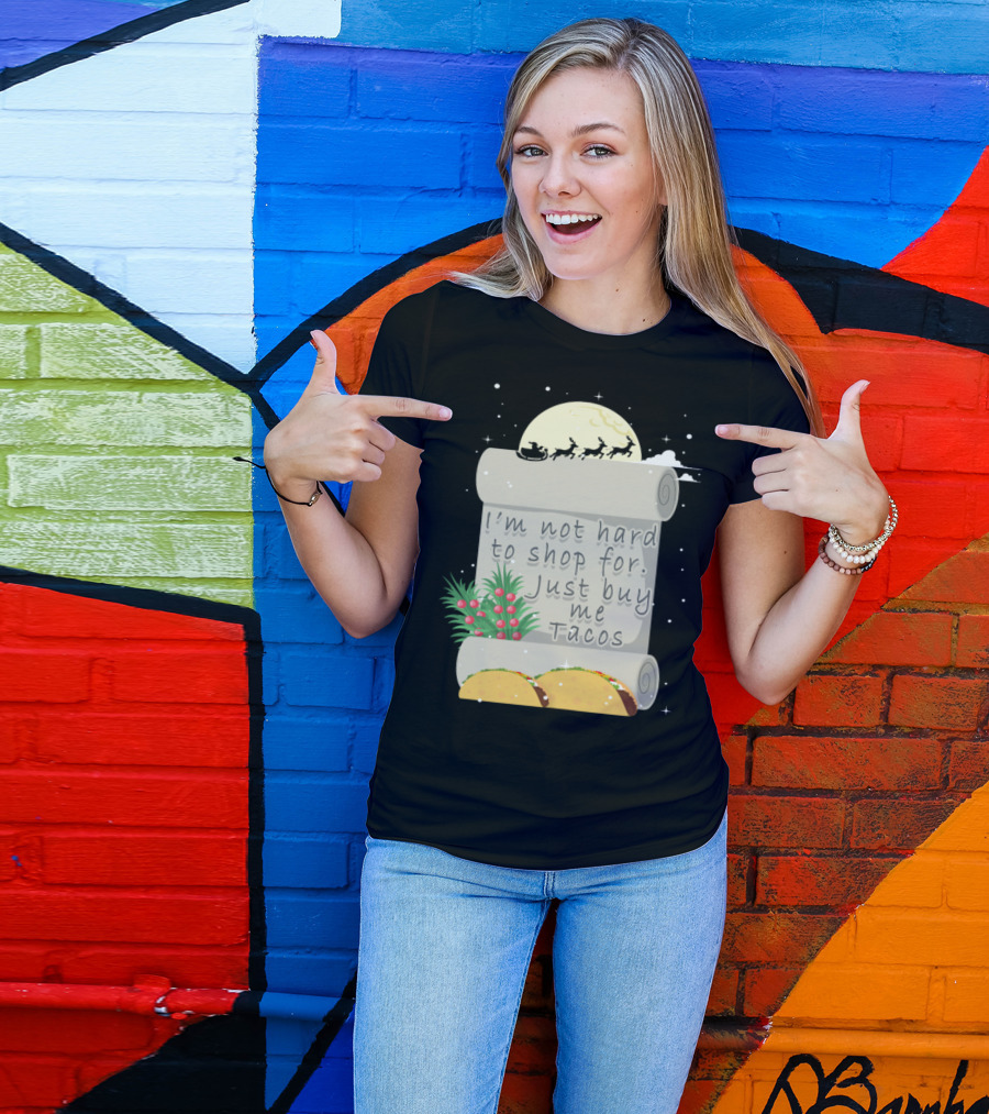 I'm Not Hard To Shop For Just Buy Me Tacos Christmas Santa Sleigh Moon T-Shirt