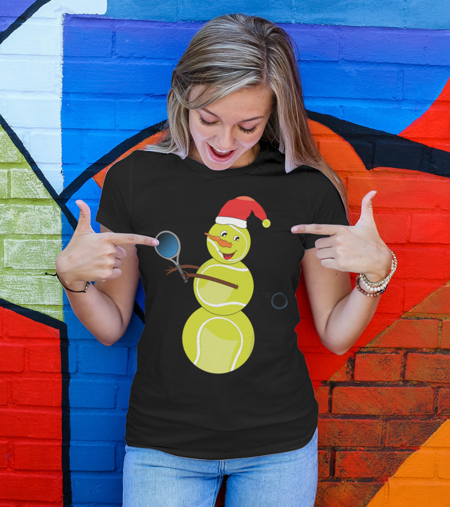 Christmas Tennis Ball Snowman With Santa Hat T-Shirt