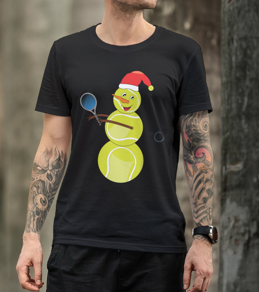 Christmas Tennis Ball Snowman With Santa Hat T-Shirt