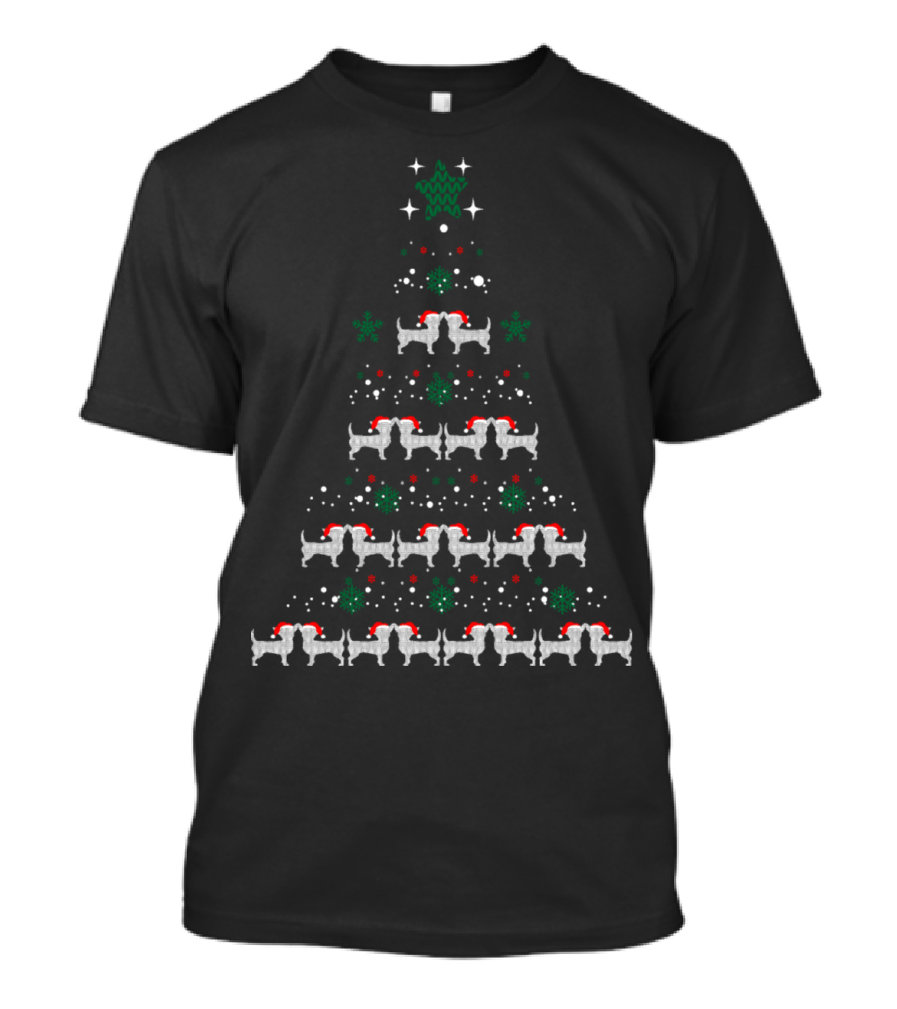 Chihuahua Christmas Tree With Santa Hats And Snowflakes T-Shirt
