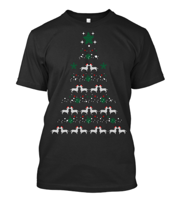 Christmas Tree Dachshund Dog Santa Hat Ugly T-Shirt