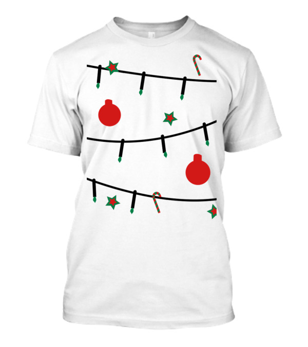 Christmas Tree Decorations With Red Ornaments And Candy Canes T-Shirt