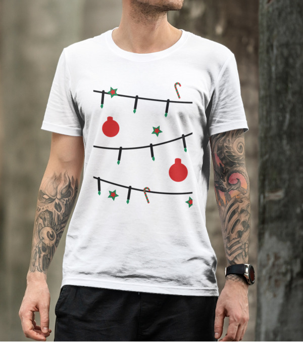Christmas Tree Decorations With Red Ornaments And Candy Canes T-Shirt