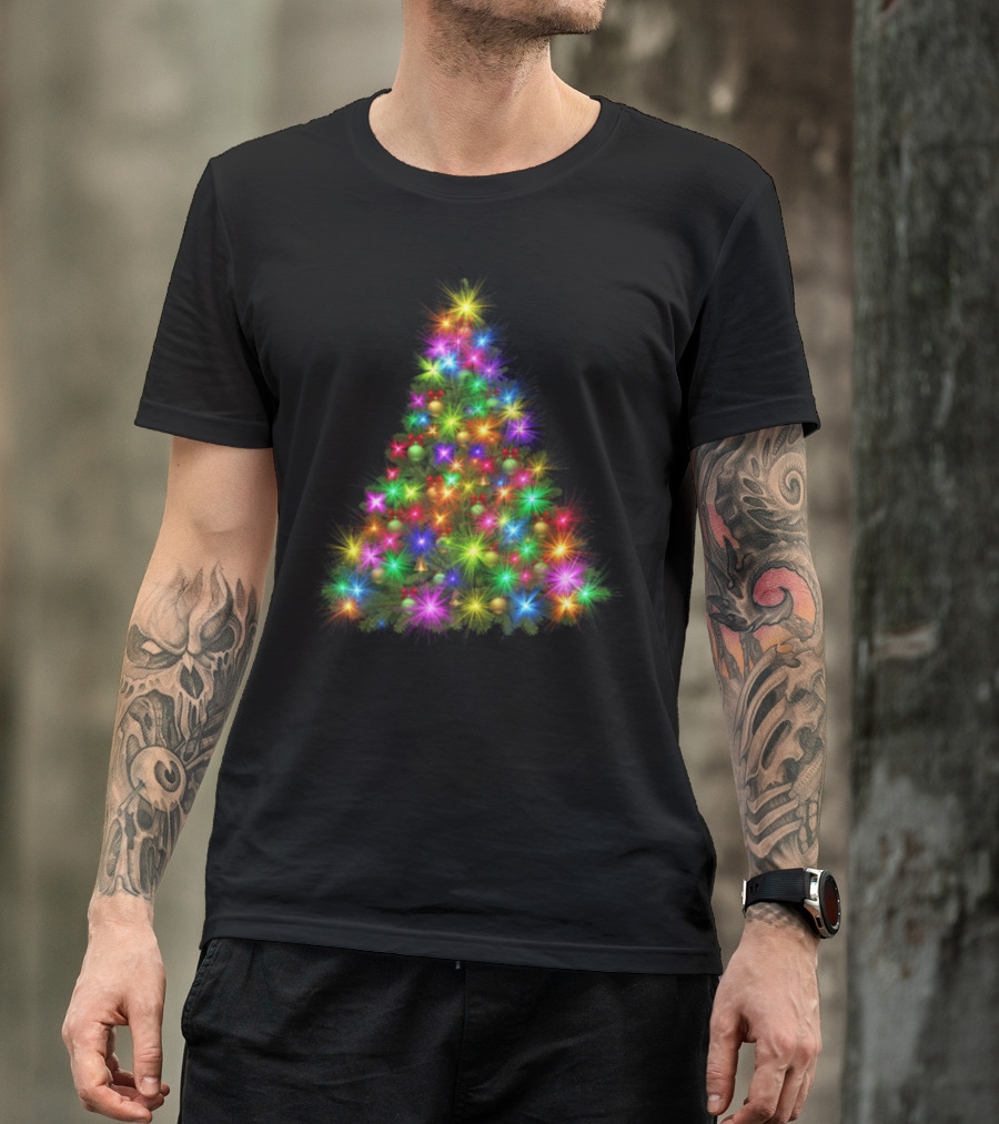 Christmas Tree Lights Colorful Display Santa Present T-Shirt