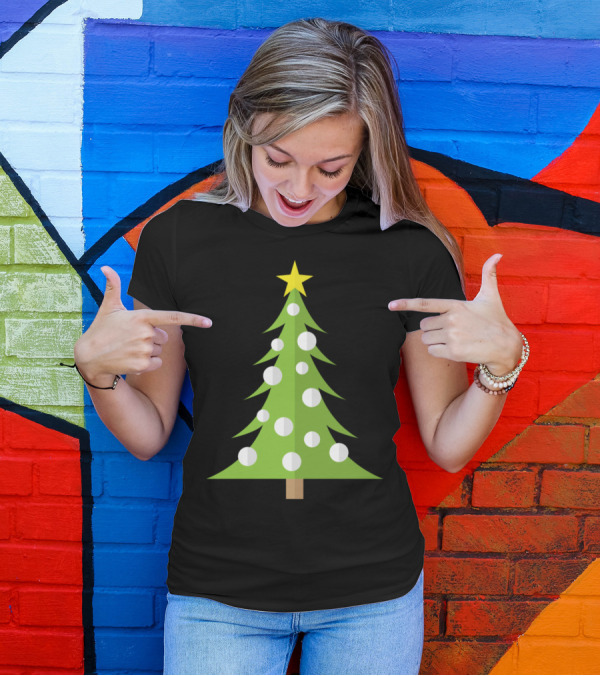 Christmas Tree With Snow Ornaments And Star T-Shirt