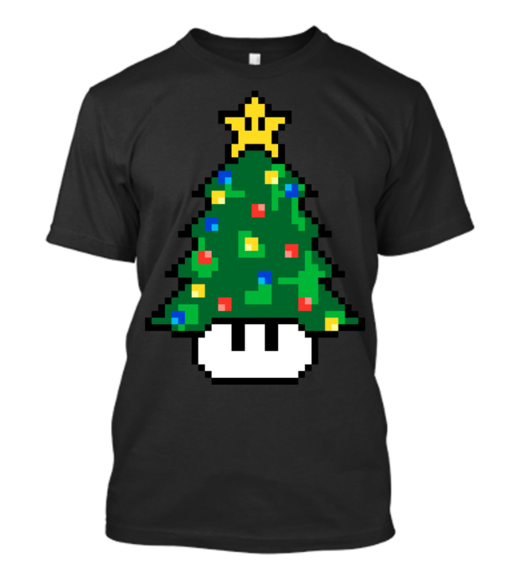 Christmas Tree Toad Pixel Art With Star Topper And Festive Lights T-Shirt