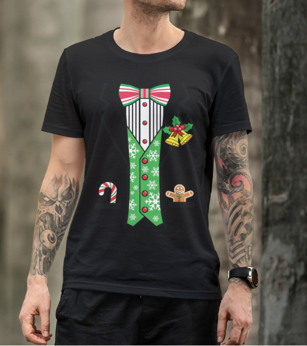 Christmas Candy Cane Gingerbread Snowflake Tuxedo T-Shirt