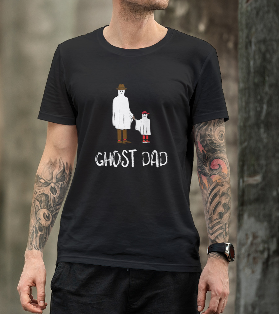 Dad Halloween Costume Ghost Holding Hands With Child T-Shirt