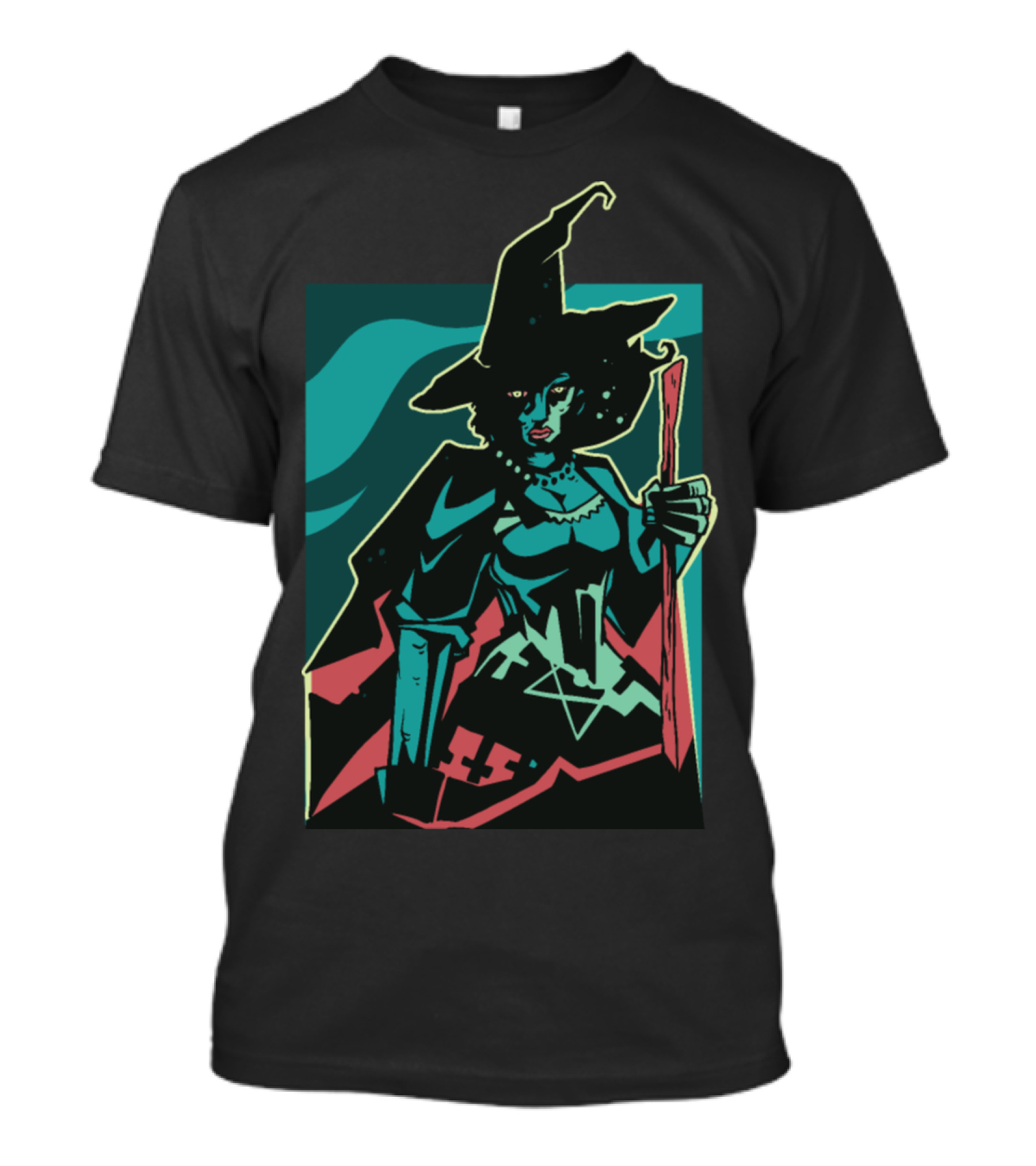 Dark Witch With Hat And Staff T-Shirt