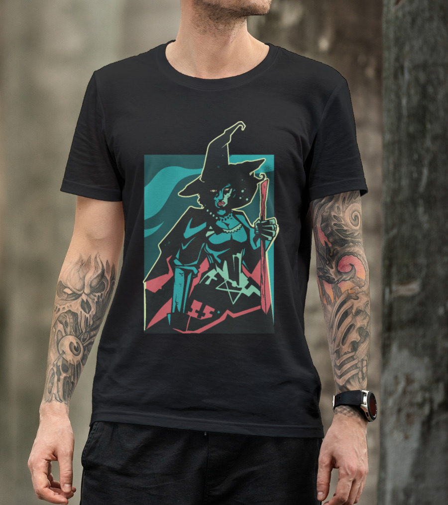 Dark Witch With Hat And Staff T-Shirt