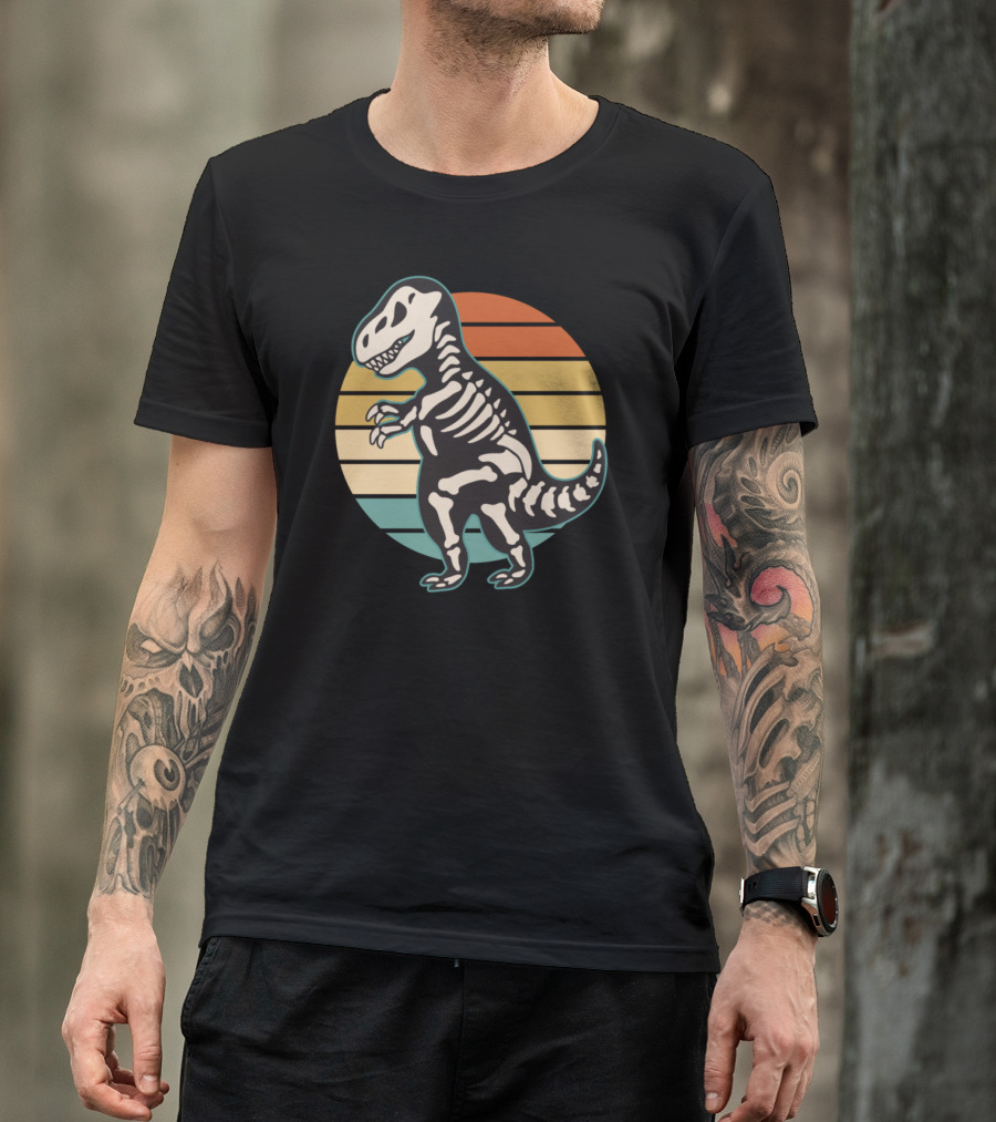 Retro Dinosaur Skeleton Sunset Vintage T-Shirt