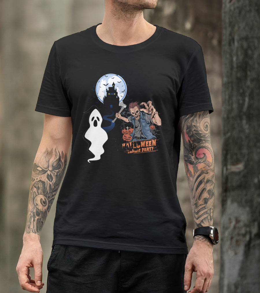 Halloween Zombie Party Bait With Ghost And Haunted House T-Shirt
