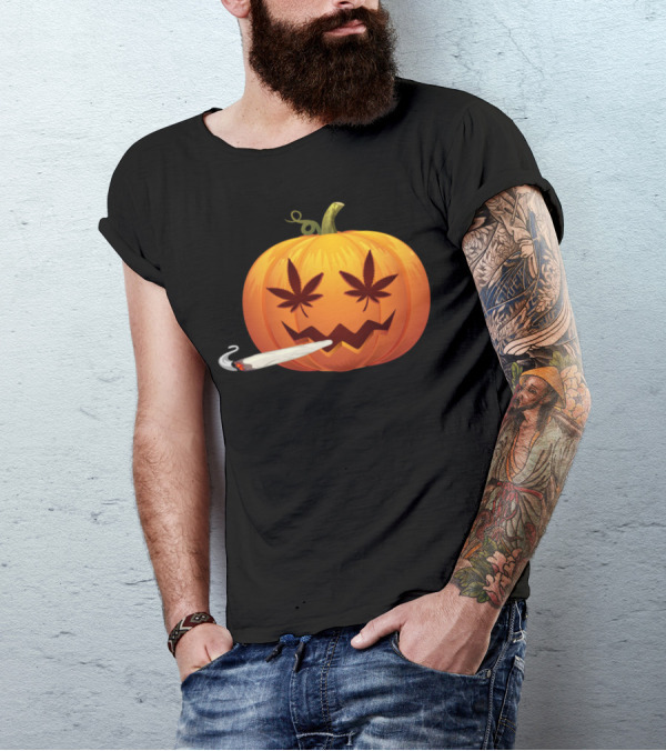Funny Halloween Pumpkin Smoking Weed Marijuana T-Shirt
