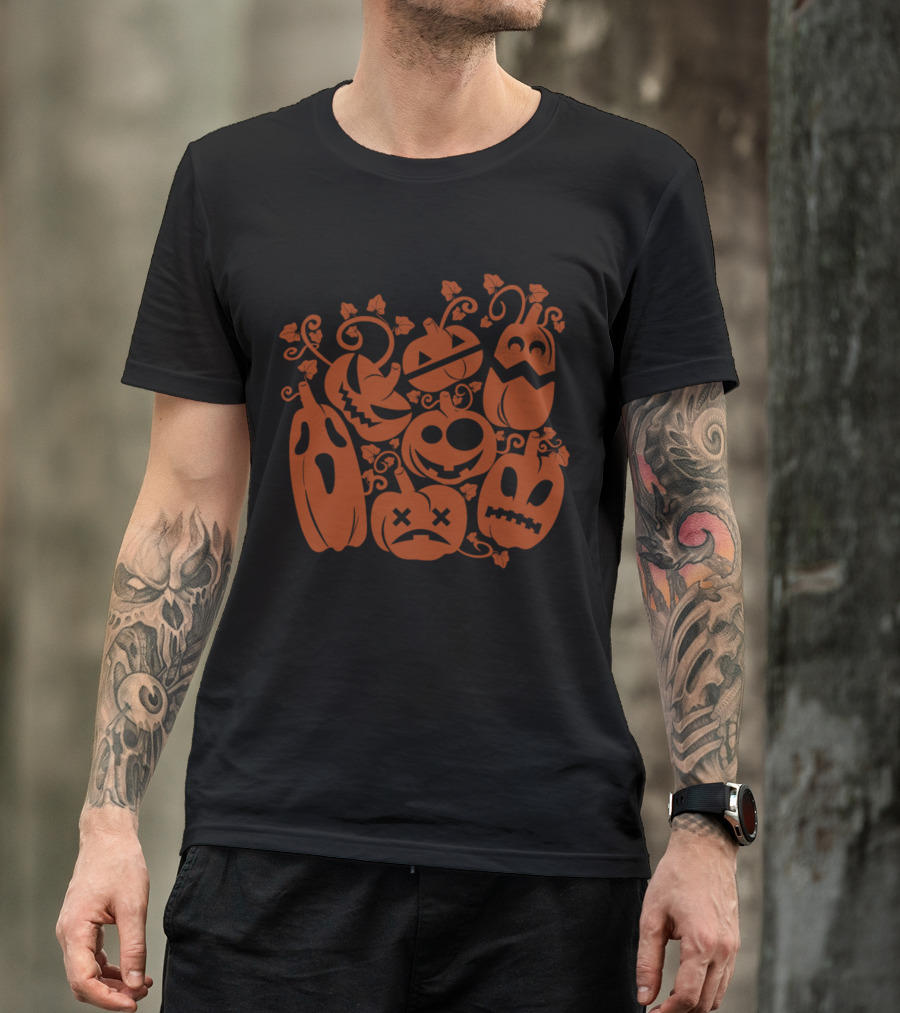 Funny Ugly Pumpkin Halloween Party Jack-O'-Lantern Faces T-Shirt