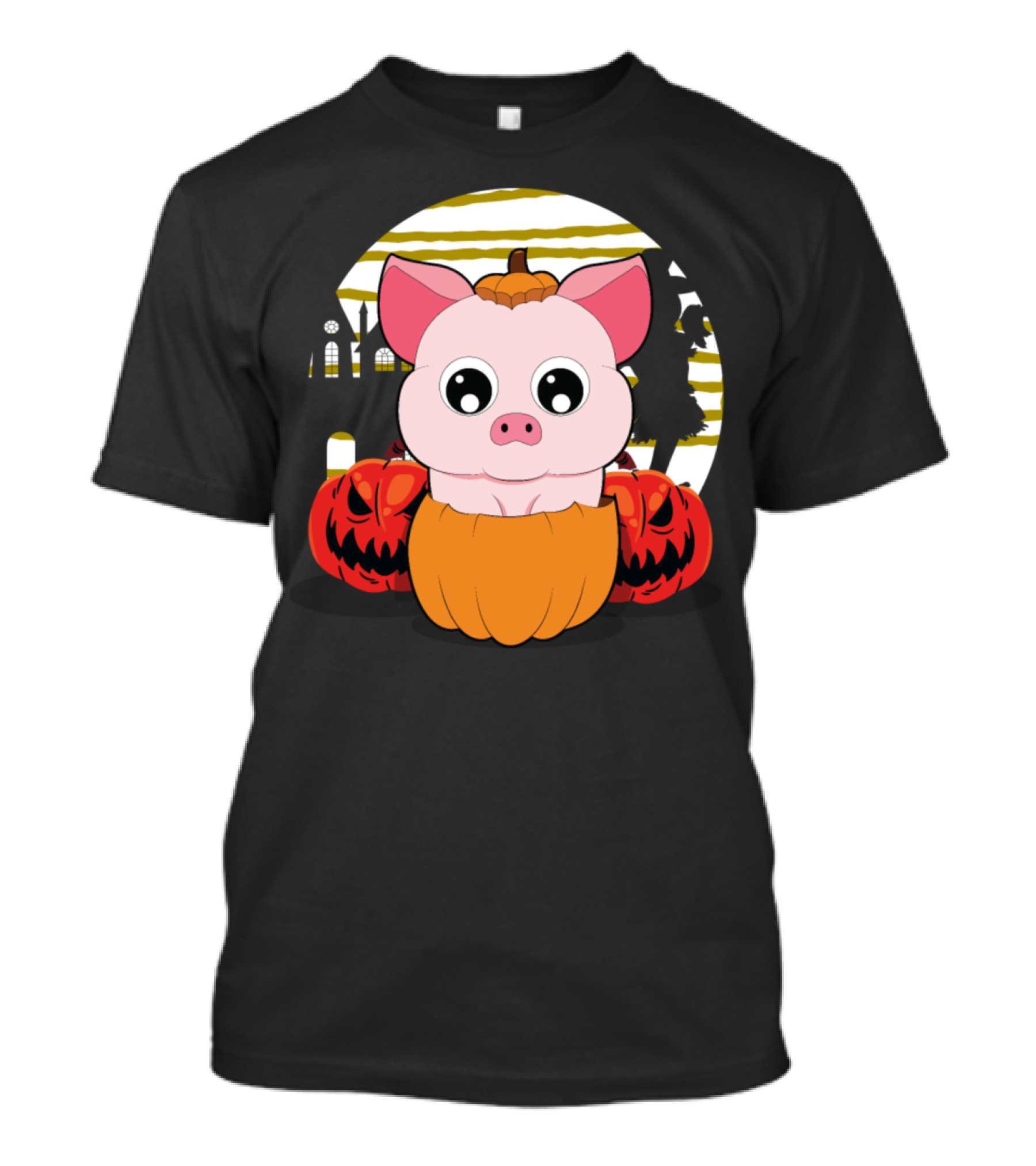 Halloween Pumpkin Pig With Jack-O'-Lanterns And Haunted House T-Shirt