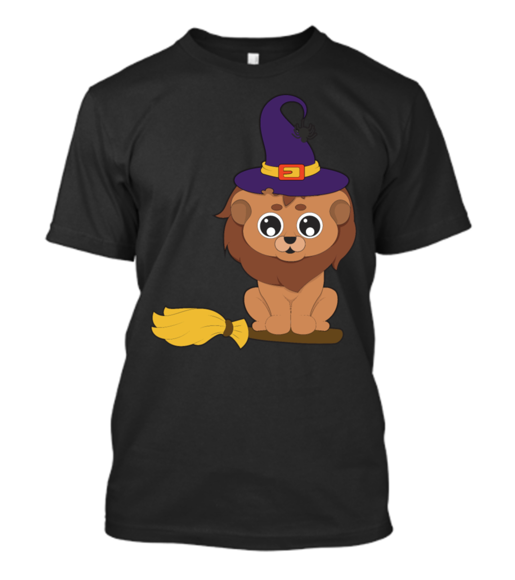 Lion Witch On Broom Halloween Animals T-Shirt