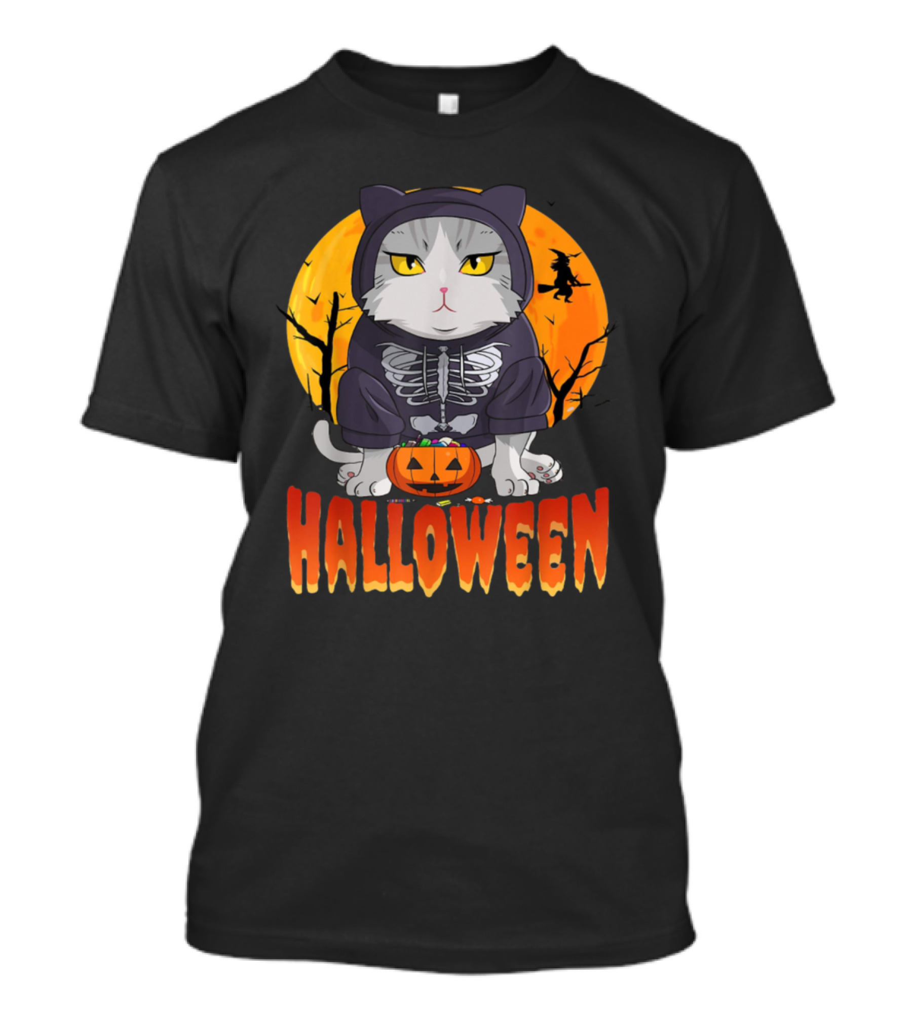 HALLOWEEN CAT SKELETON PUMPKIN MOON WITCH T-Shirt