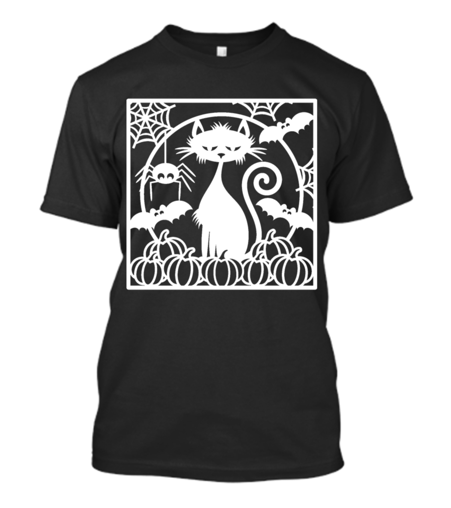 Halloween Cat With Spider Webs Bats Pumpkins T-Shirt