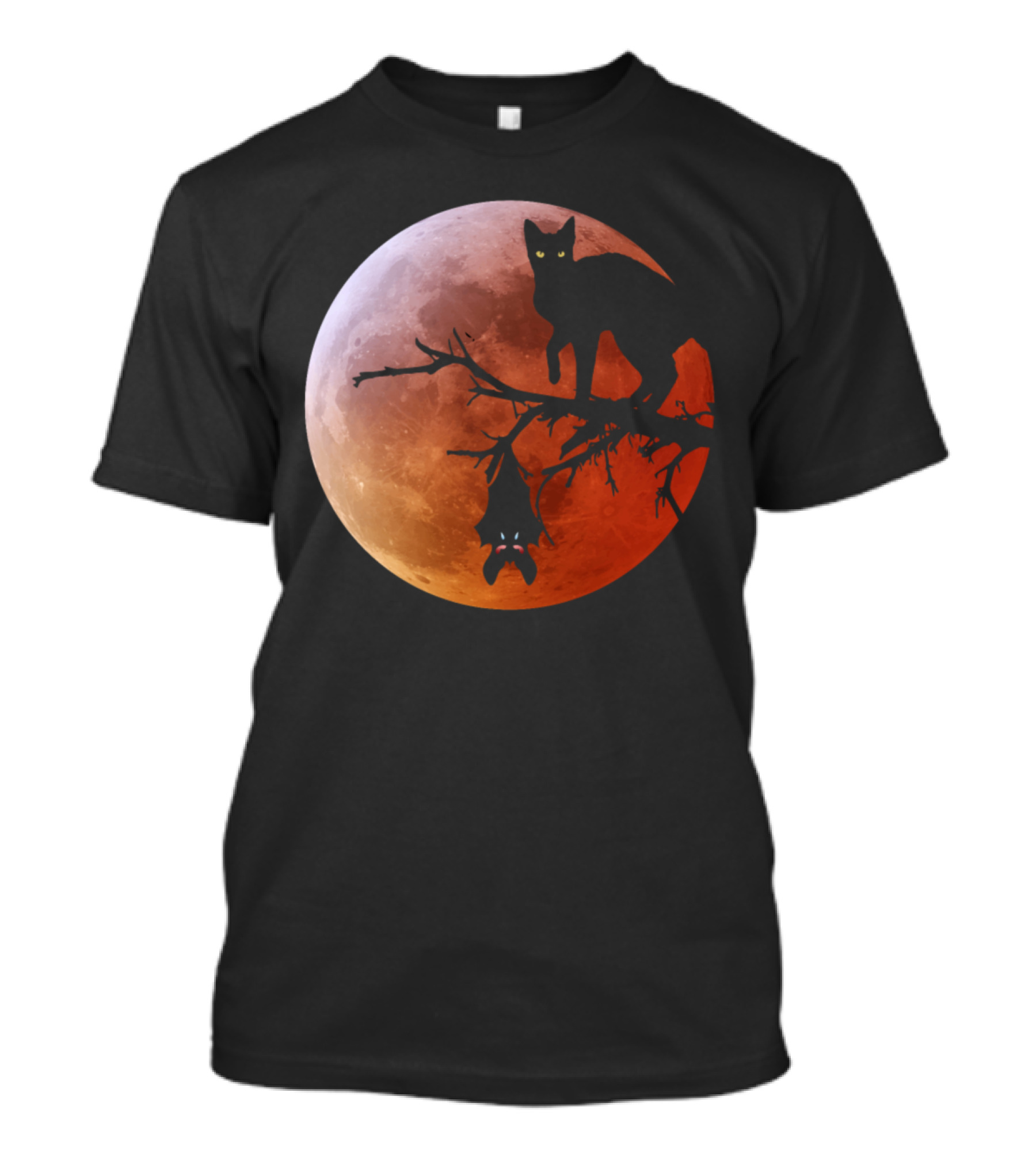 Halloween Full Moon Cat And Bat T-Shirt