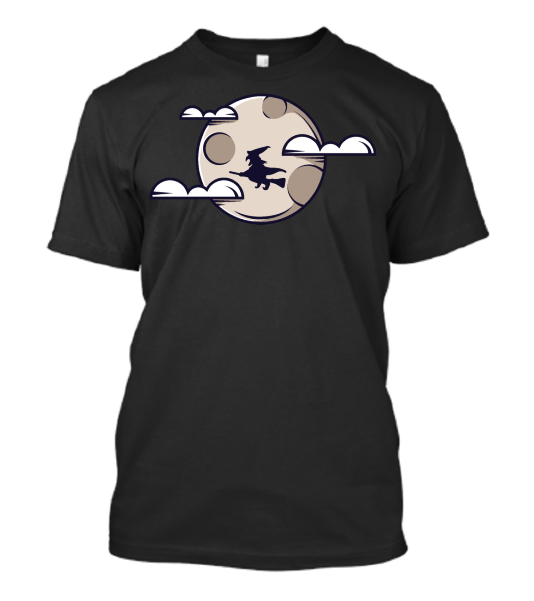 Halloween Moon Witch Silhouette Flying Across Full Moon With Clouds T-Shirt