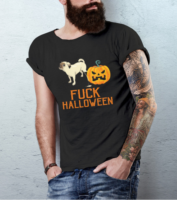 Halloween Nerves Anti Carnival Dog Pug Pumpkin Disrespect T-Shirt
