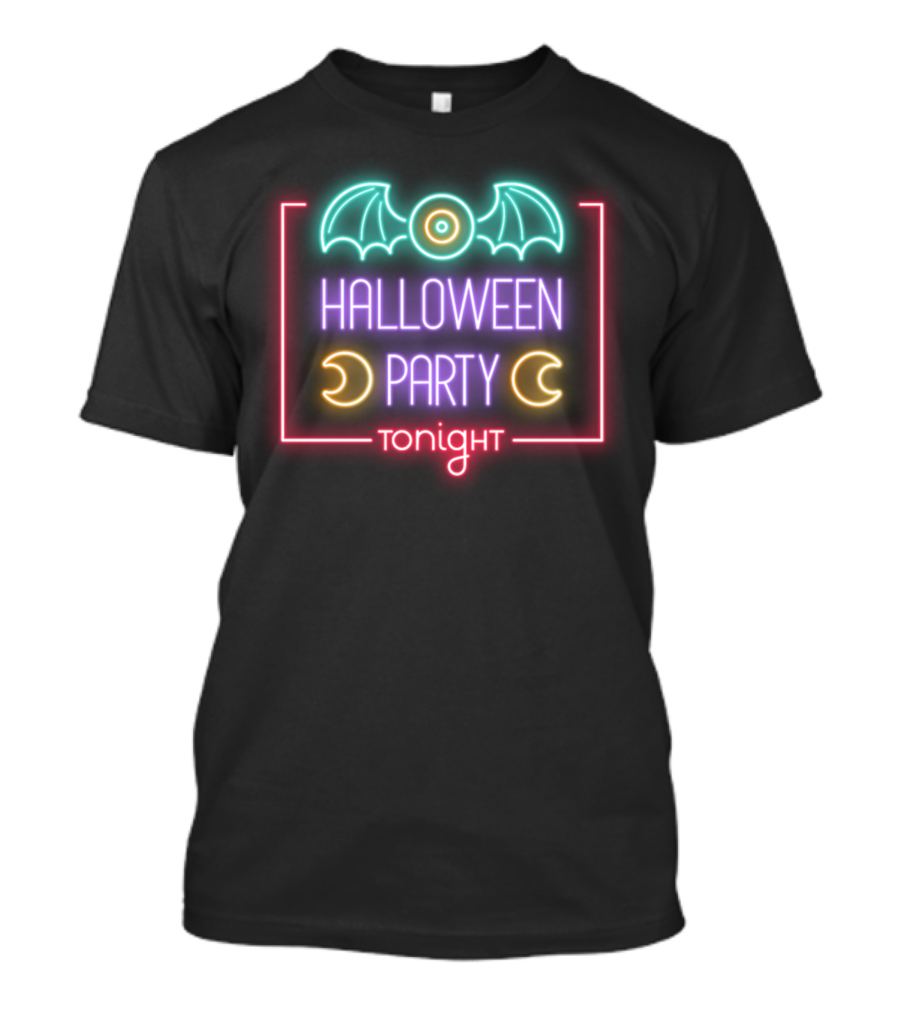 Halloween Party Tonight Neon Bat And Crescent Moons T-Shirt