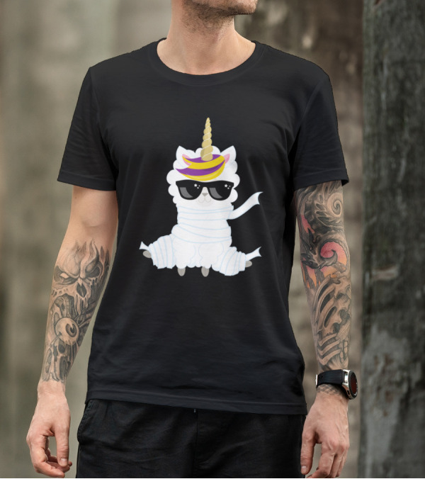Halloween Mummy Unicorn Sheep With Sunglasses T-Shirt