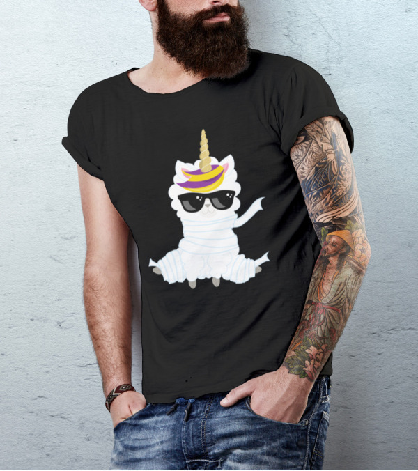 Halloween Mummy Unicorn Sheep With Sunglasses T-Shirt