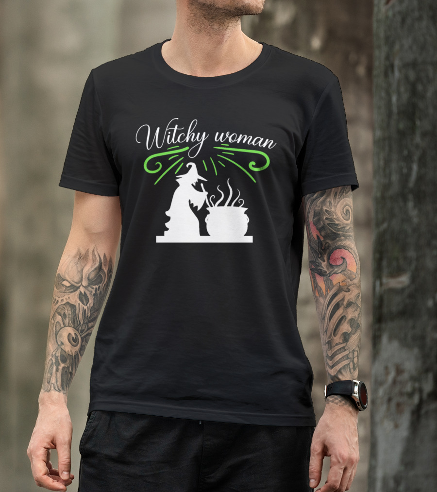 Witchy Woman Halloween Witch Stirring Cauldron T-Shirt