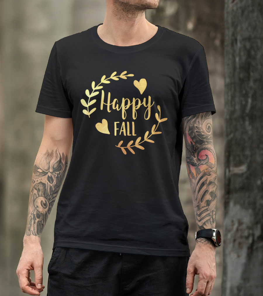 Happy Fall Thanksgiving Autumn Leaves Blessings Hearts T-Shirt
