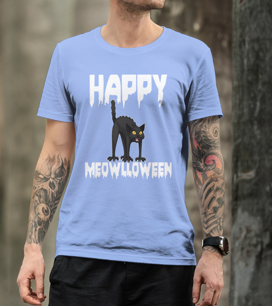 Happy Meowlloween Funny Halloween Horror Scary Black Cat T-Shirt
