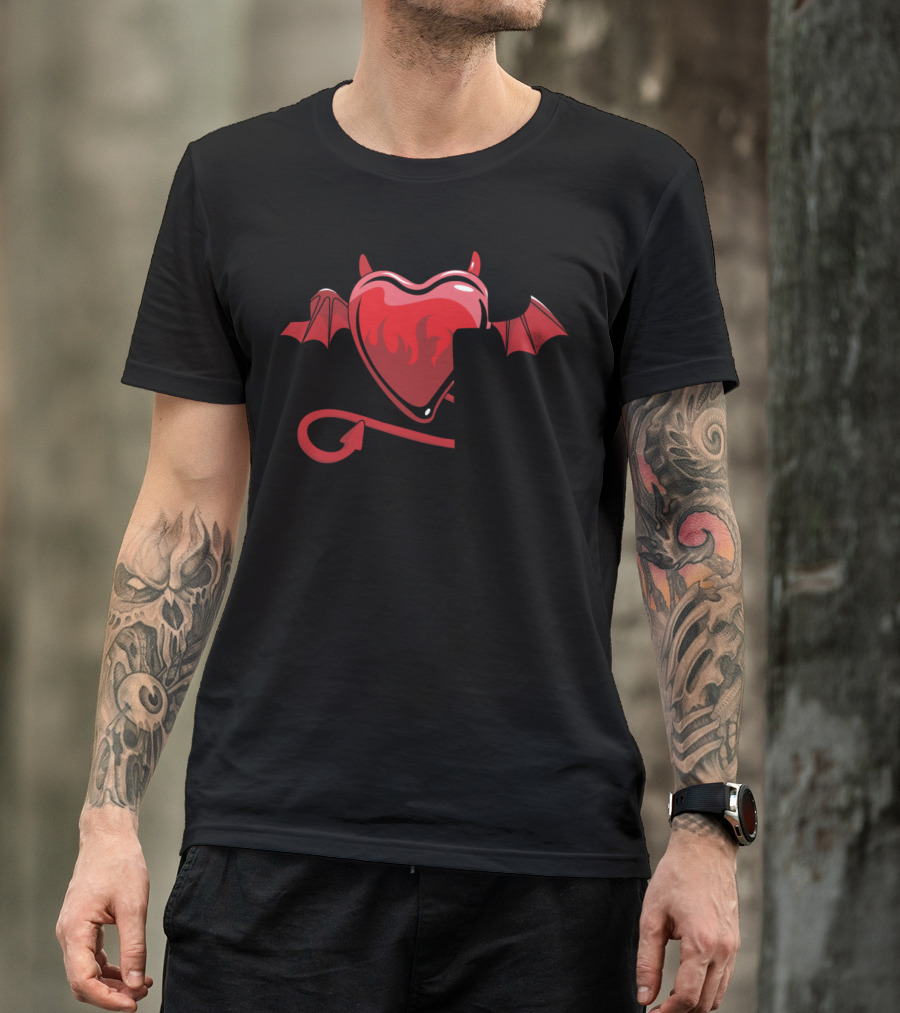 Let's Be Evil Devil Heart With Wings And Tail T-Shirt