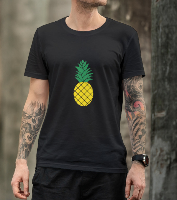 Pineapple Graphic Simple Green Leaves Yellow Fruit T-Shirt