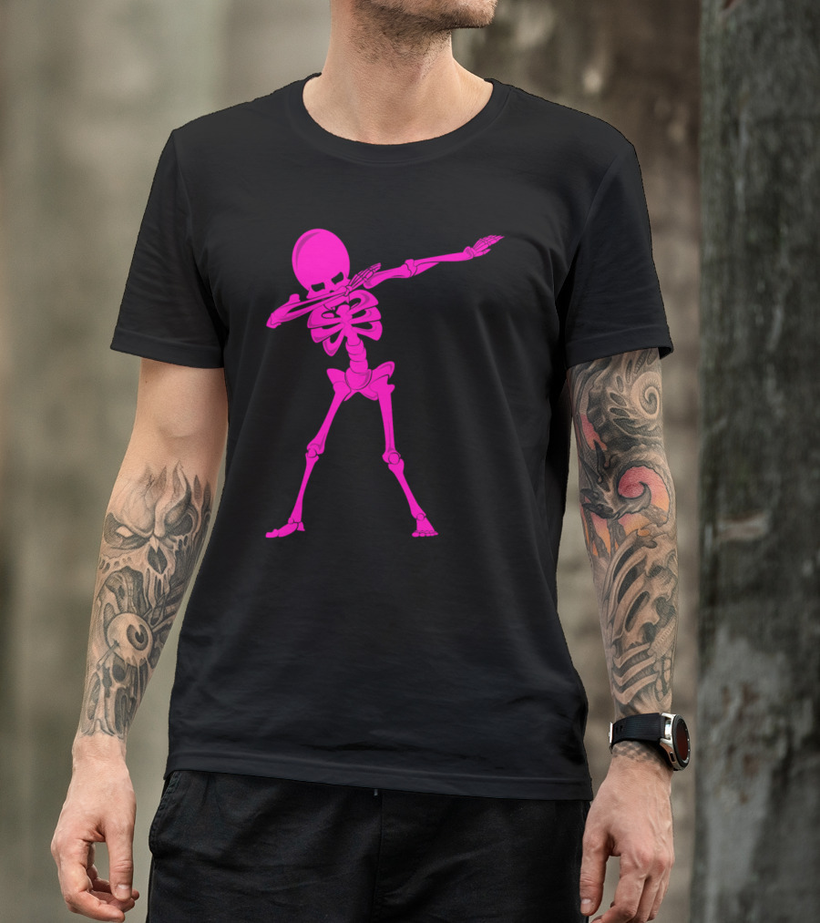 Pink Dabbing Skeleton Halloween Dancing Monster Iconic Pose T-Shirt