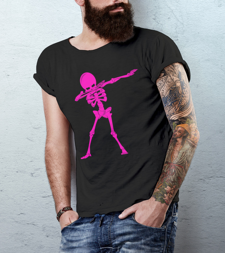 Pink Dabbing Skeleton Halloween Dancing Monster Iconic Pose T-Shirt